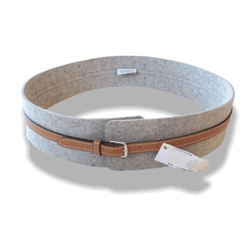 Hermes Grey Felt & Calfskin Fusion Women Belt sz85, NWT! - poupishop