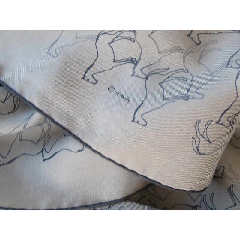 Hermes Grey Tampon Equestre Unisex Cotton/Silk Scarf 100, New! - poupishop