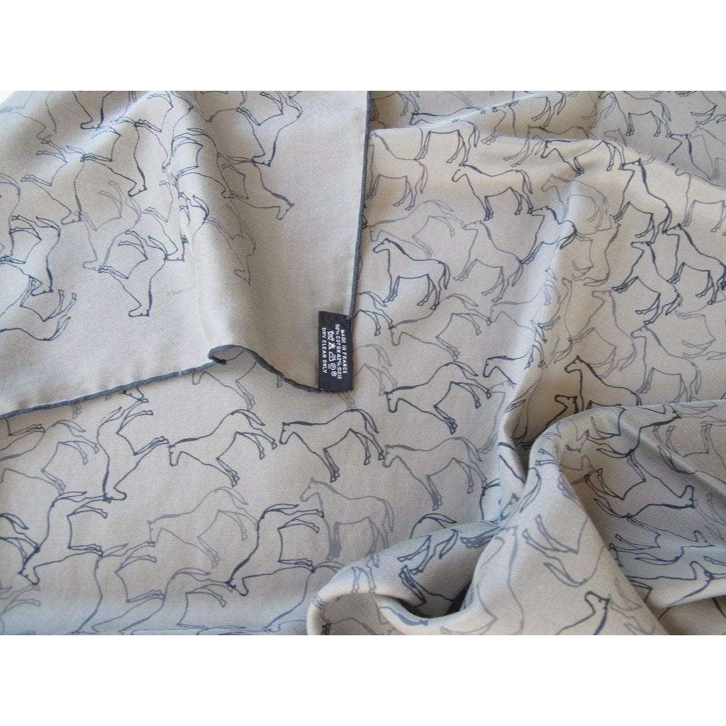 Hermes Grey Tampon Equestre Unisex Cotton/Silk Scarf 100, New! - poupishop