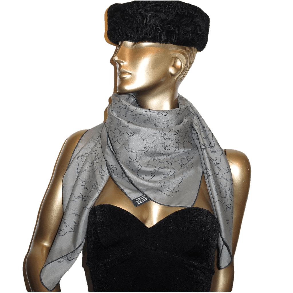 Hermes Grey Tampon Equestre Unisex Cotton/Silk Scarf 100, New! - poupishop