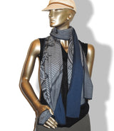 Hermes Gris Chine /Black/Blue DOUBLE JEU SUITE ET MANQUE MUFFLER 70% Cashmere Stole, BNWT! - poupishop