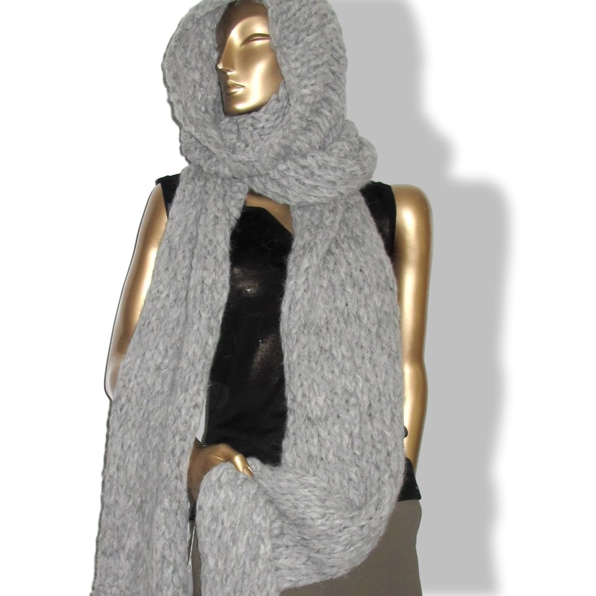 Hermes Gris Clair Mesh Alpaga/Fox CAPUCHE ECHARPE MAILLE FUR EFFECT Stole Xtra Long, BNWT! - poupishop