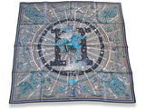 Hermes Gris/Tuquoise/Marine C'EST LA FETE by Daiske Nomura DOUBLE FACE Twill Scarf 90cm Rare, BNWT! - poupishop