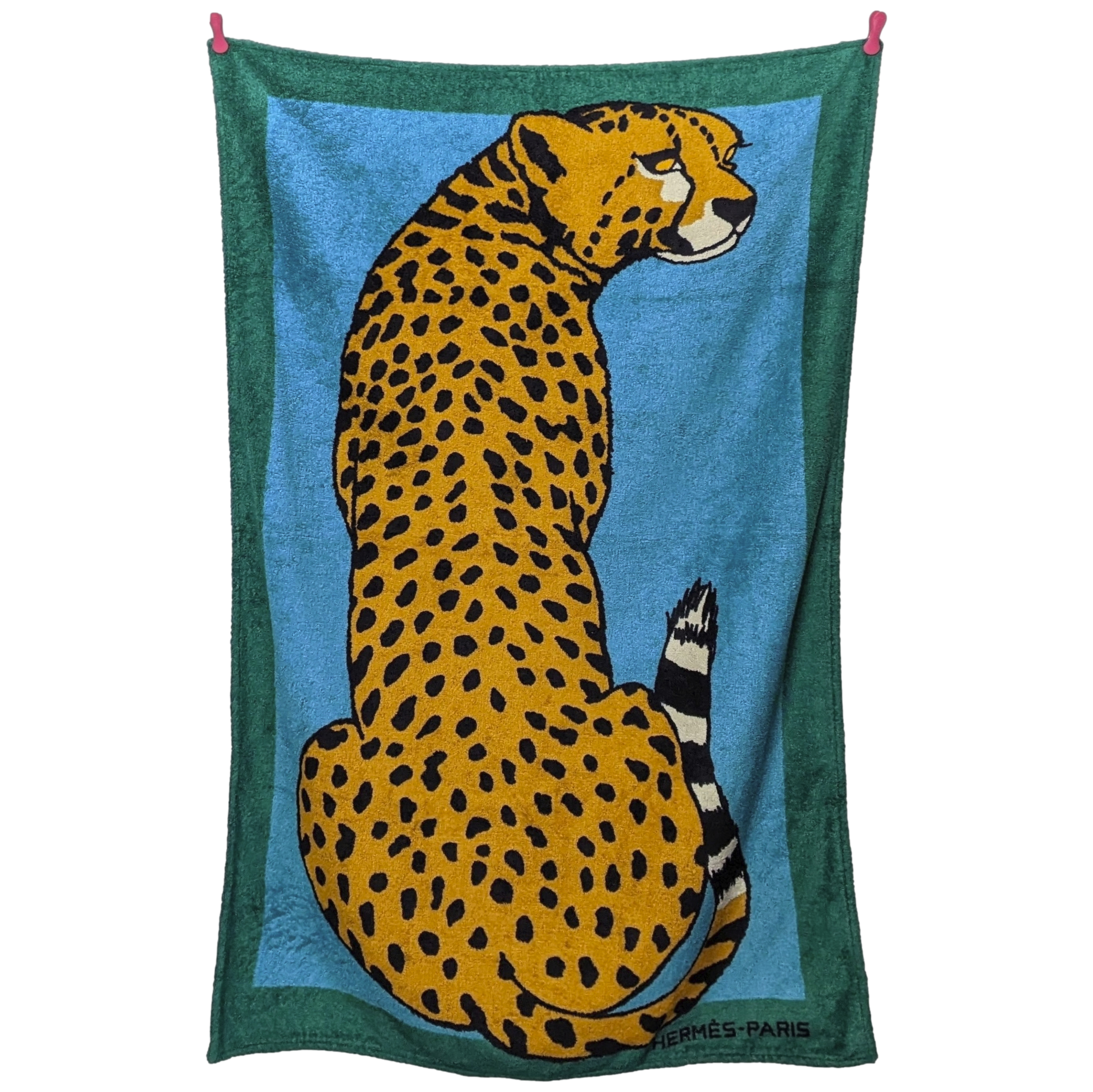 Hermes Vert/Turquoise Foncé "Guepard" Terry Beach Towel 90 x 150 cm