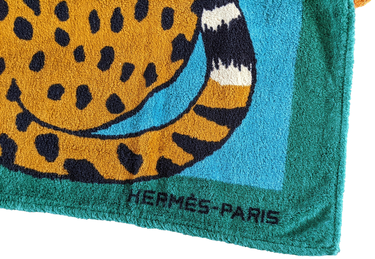 Hermes Vert/Turquoise Foncé "Guepard" Terry Beach Towel 90 x 150 cm