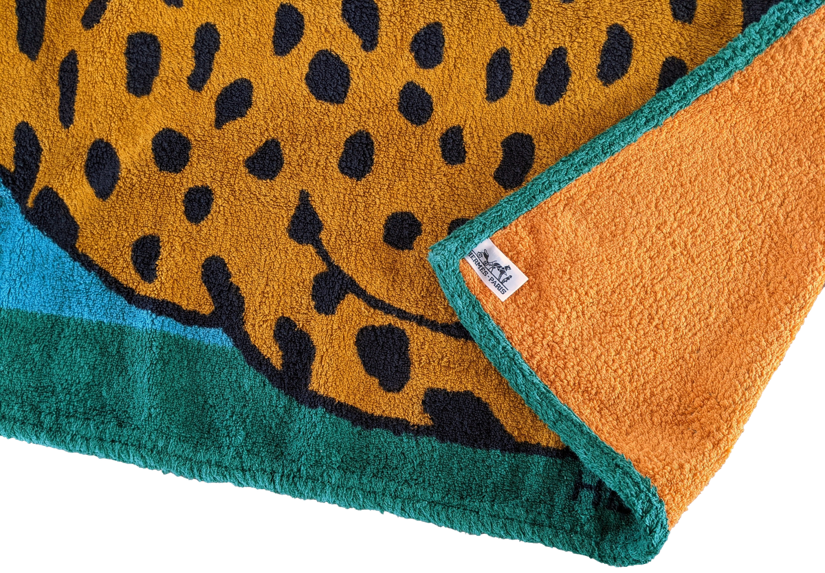 Hermes Vert/Turquoise Foncé "Guepard" Terry Beach Towel 90 x 150 cm