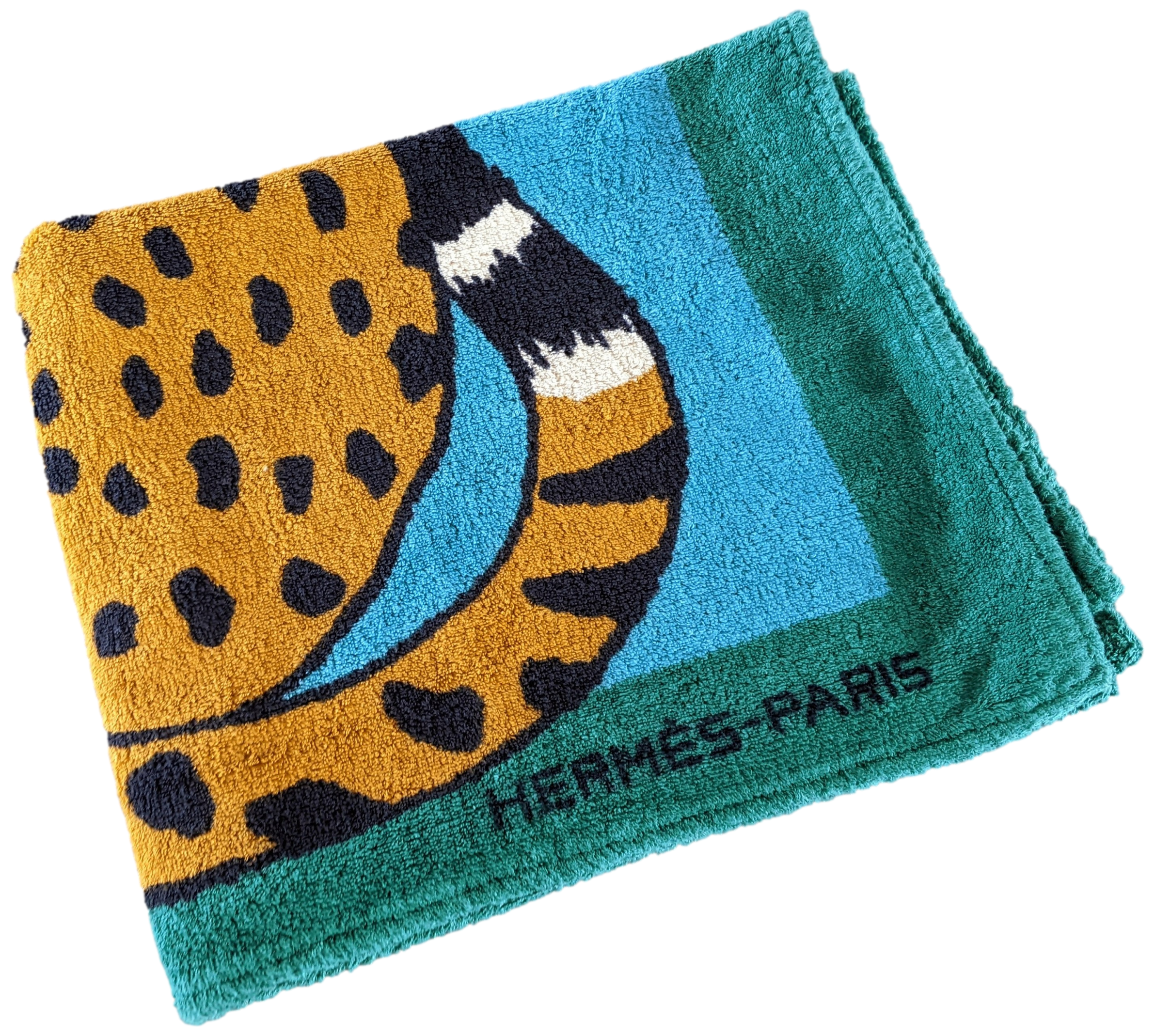 Hermes Vert/Turquoise Foncé "Guepard" Terry Beach Towel 90 x 150 cm