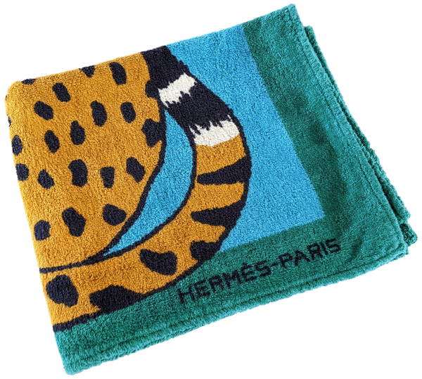Hermes Vert/Turquoise Foncé "Guepard" Terry Beach Towel 90 x 150 cm