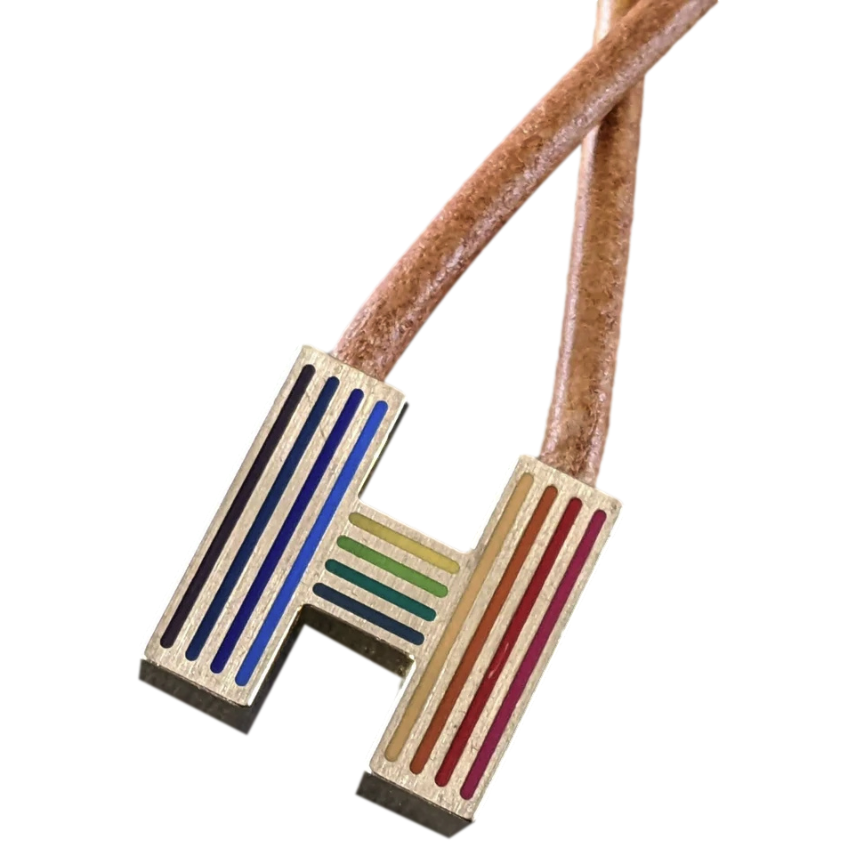 Hermes Rouge/Bleu/Vert Enamel "H" Leather Rope Necklace