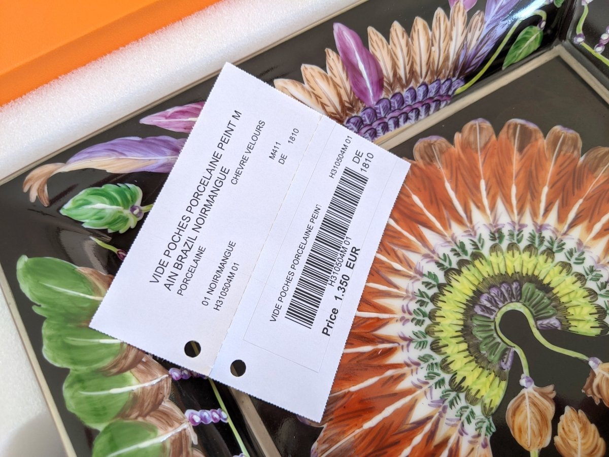 Hermes [H3] Home Rare Black Mango HAND PAINTED BRAZIL Limoges Porcelain Change Tray GM, Ret. €1400, BNWTIB! - poupishop