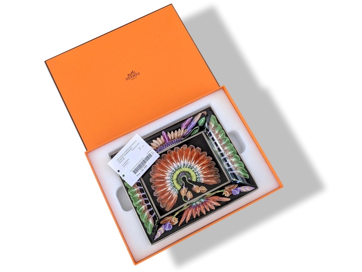 Hermes [H3] Home Rare Black Mango HAND PAINTED BRAZIL Limoges Porcelain Change Tray GM, Ret. €1400, BNWTIB! - poupishop