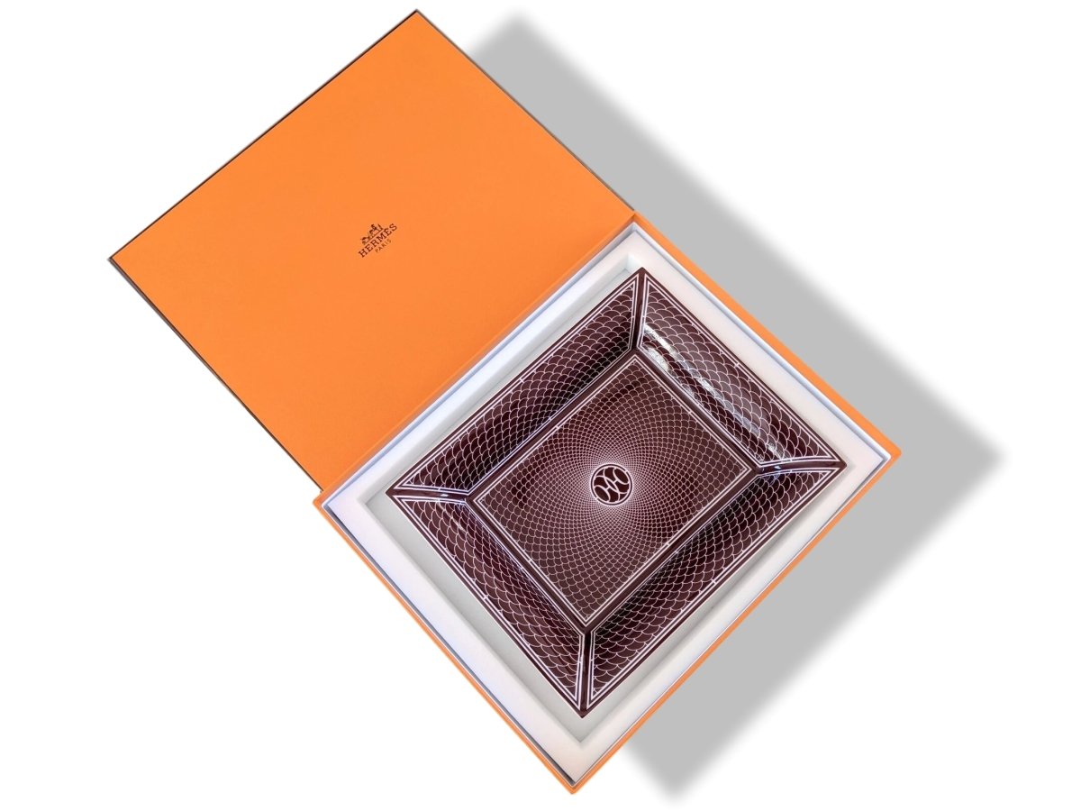 Hermes [H4] Rouge Art Deco H DECO Limoges Porcelain Change Tray GM, BNIB! - poupishop