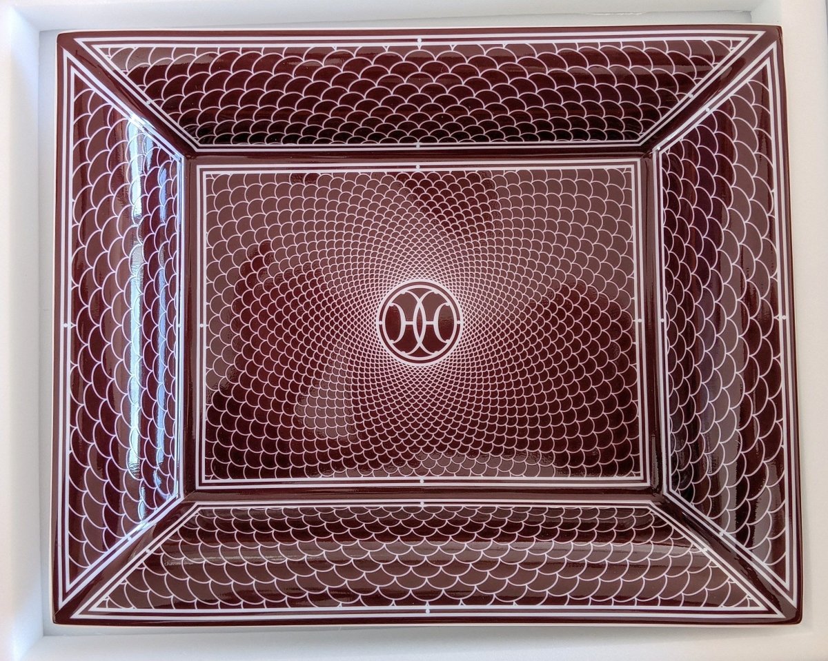Hermes [H4] Rouge Art Deco H DECO Limoges Porcelain Change Tray GM, BNIB! - poupishop