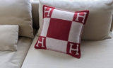 Hermes [H6] Home Red H/Ecru Wool/Cashmere AVALON Pillow PM Small Model - poupishop