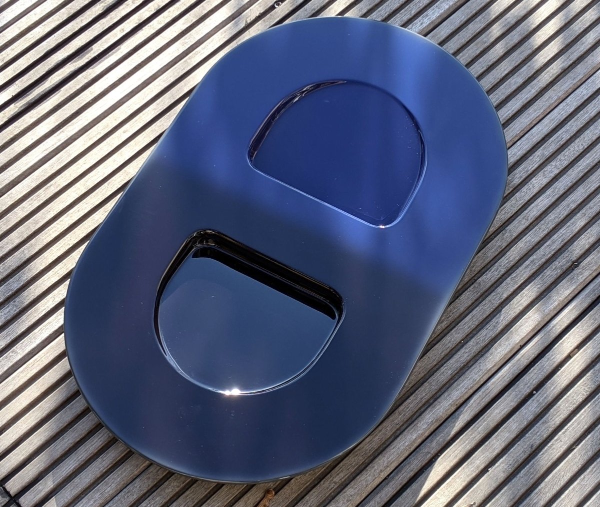 Hermes [H7] Centerpiece Aubergine/Bleu Gentiane CENTRE DE TABLE DELOS LAQUE M, BNWTIB! - poupishop