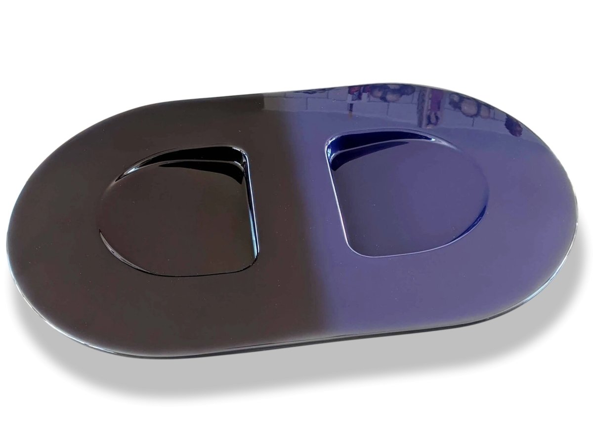Hermes [H7] Centerpiece Aubergine/Bleu Gentiane CENTRE DE TABLE DELOS LAQUE M, BNWTIB! - poupishop