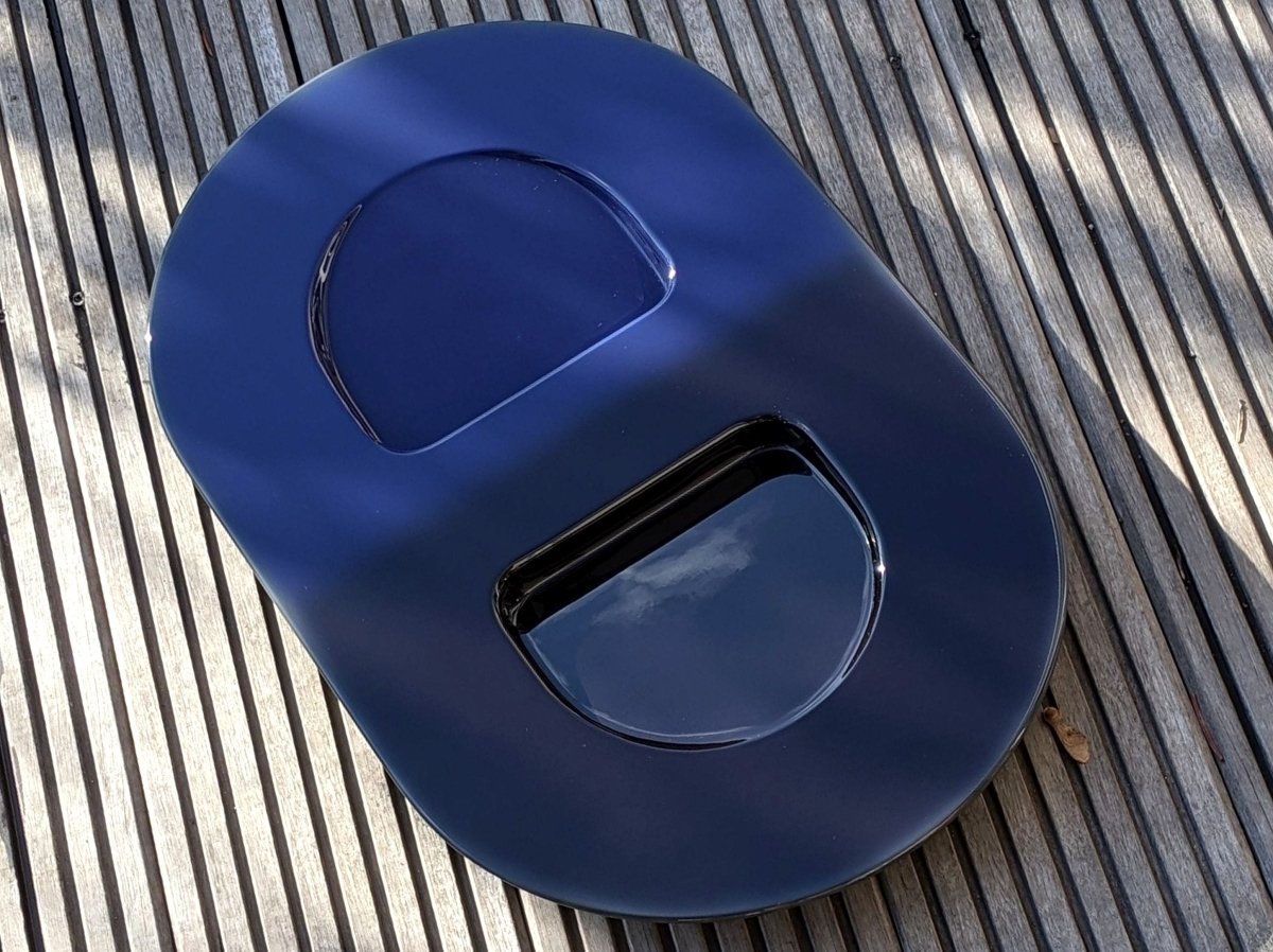 Hermes [H7] Centerpiece Aubergine/Bleu Gentiane CENTRE DE TABLE DELOS LAQUE M, BNWTIB! - poupishop