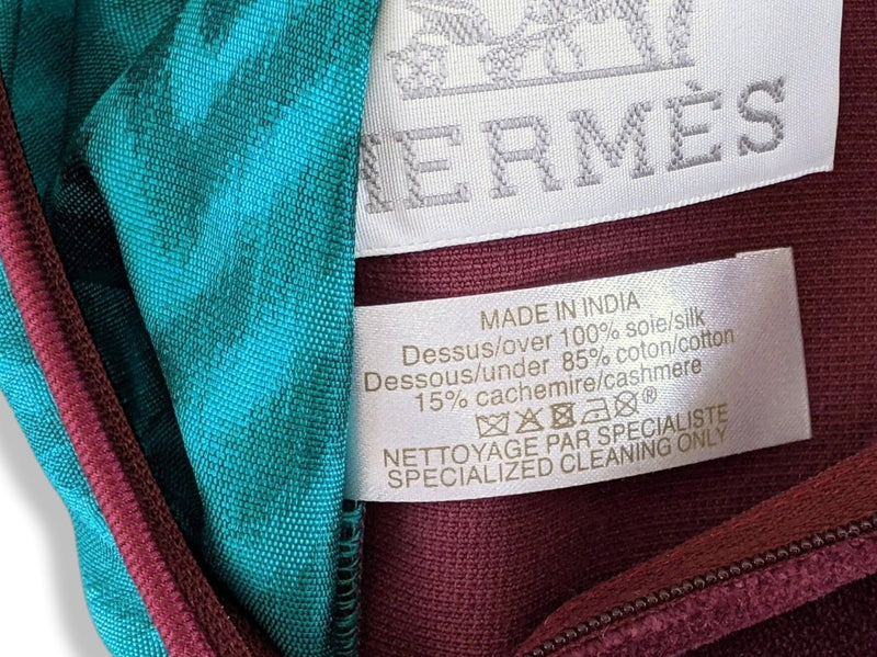 Hermes [H9] Green/Plum Shantung & Velour Cushion PILLOW Made in INDIA, Rare, New in Box! - poupishop