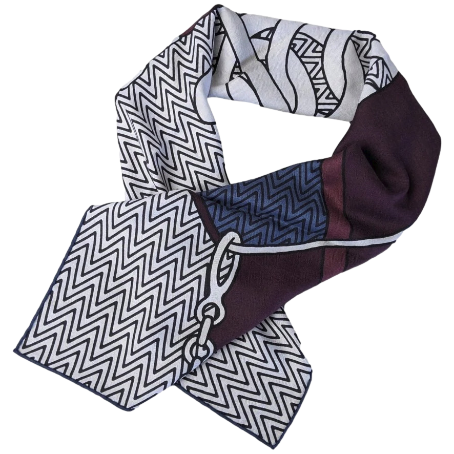 Hermes Wine/Flanelle/Grey HARNAIS DE CABRIOLET 70% Cashmere/30% Silk Carre H 100 cm