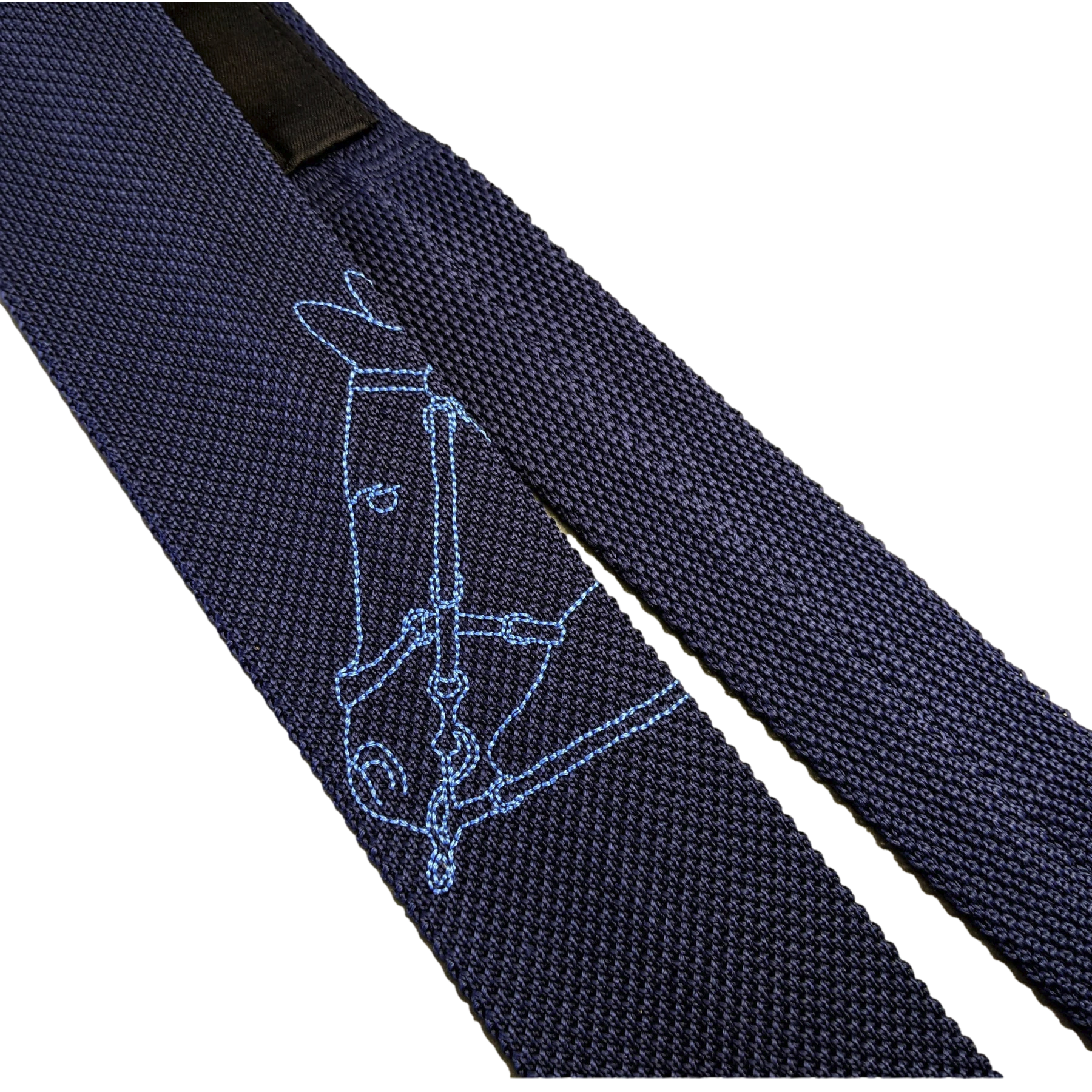 Hermes Marine/Azur "Harnais de Cabriolet" by Cyrille Diatkine Tricot de Soie Embroidered Tie 6 cm