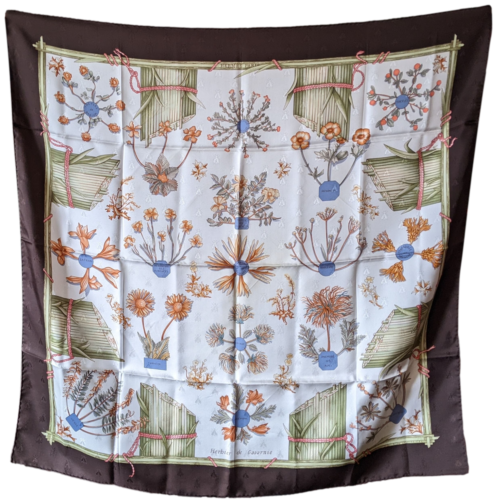 Produits Hermes 1994 "Herbier de Gavarnie" Jacquard Twill Scarf 90 x 90 cm