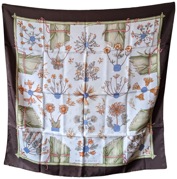 Produits Hermes 1994 "Herbier de Gavarnie" Jacquard Twill Scarf 90 x 90 cm