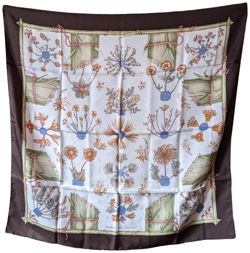 Produits Hermes 1994 "Herbier de Gavarnie" Jacquard Twill Scarf 90 x 90 cm