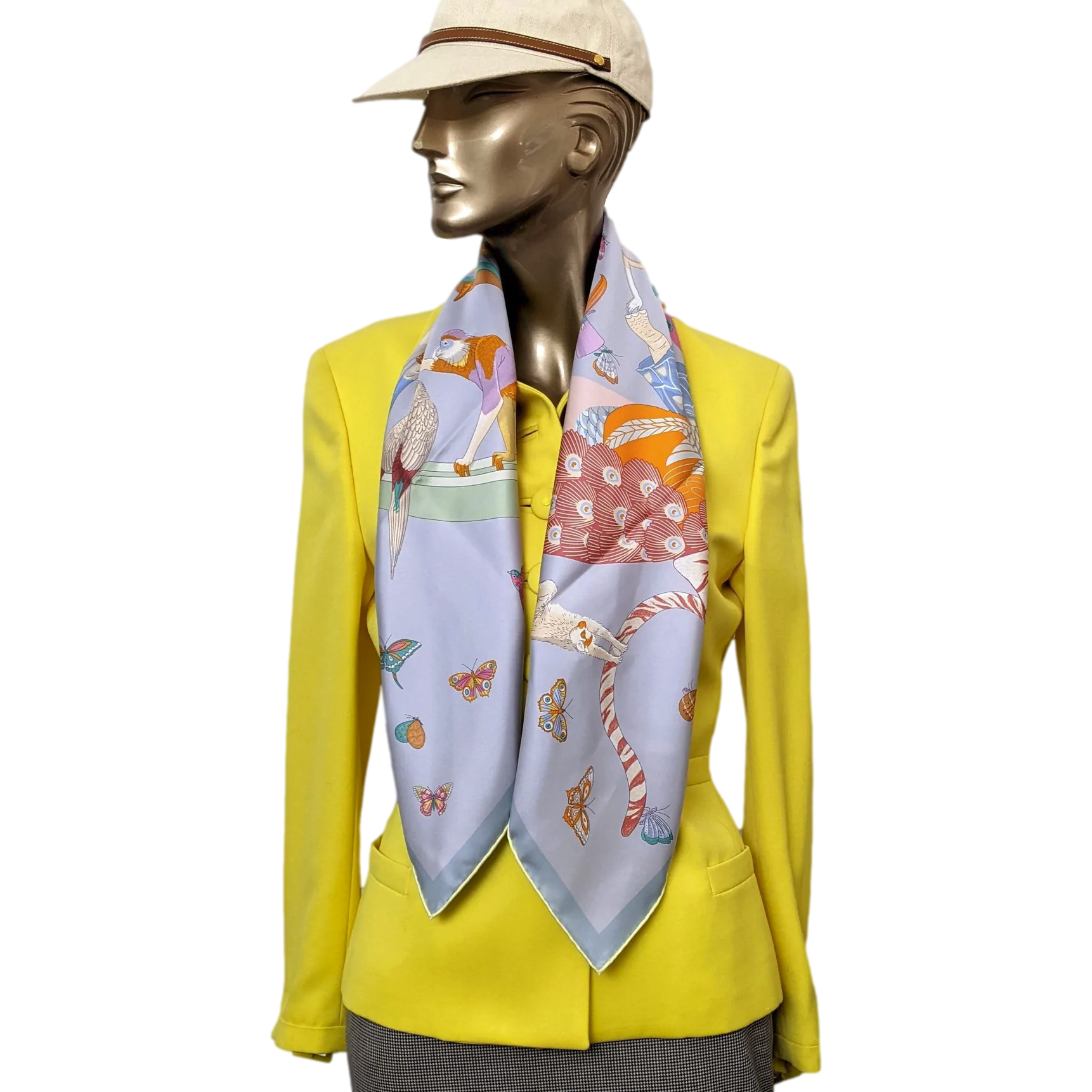 Produits Hermes [C211] Bleu Glacier/Rose "Hermes Story" by Jonathan Burton Twill Silk Carre 90cm