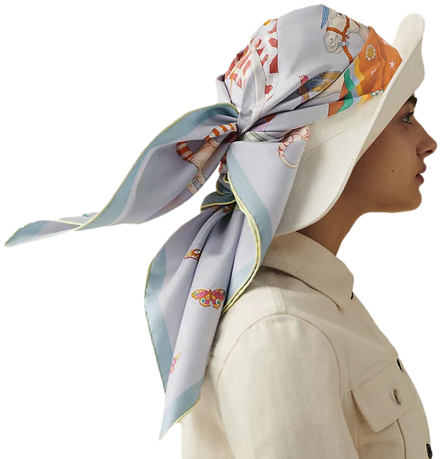 Produits Hermes [C211] Bleu Glacier/Rose "Hermes Story" by Jonathan Burton Twill Silk Carre 90cm