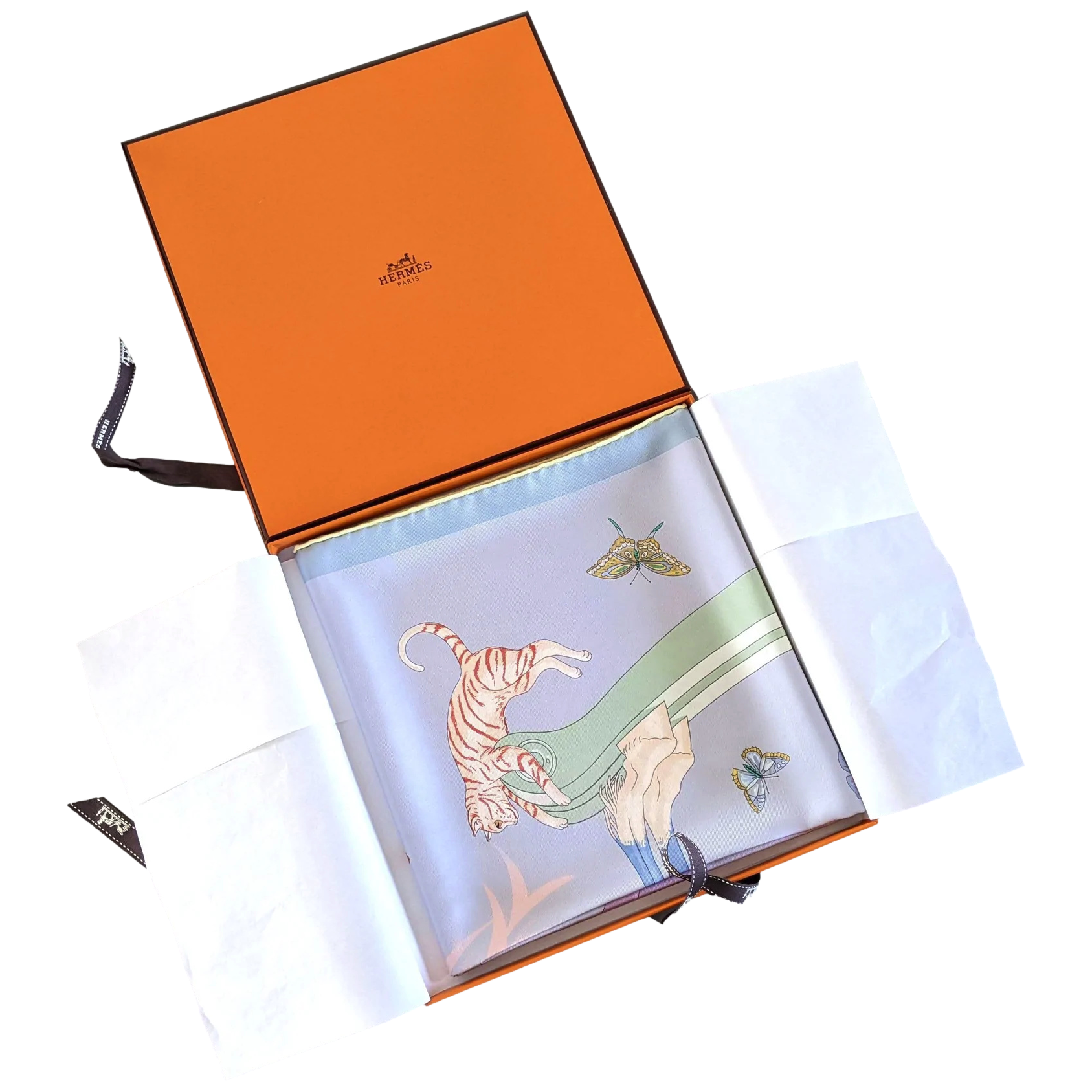 Produits Hermes [C211] Bleu Glacier/Rose "Hermes Story" by Jonathan Burton Twill Silk Carre 90cm
