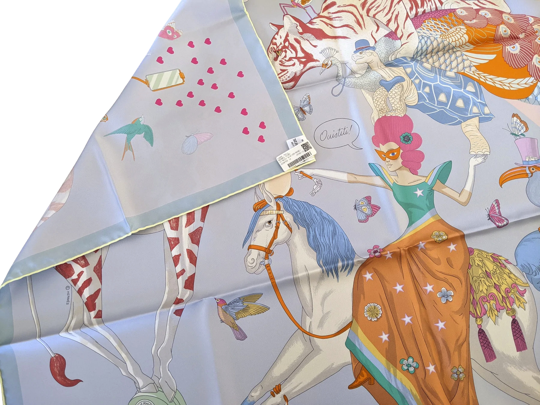 Produits Hermes [C211] Bleu Glacier/Rose "Hermes Story" by Jonathan Burton Twill Silk Carre 90cm