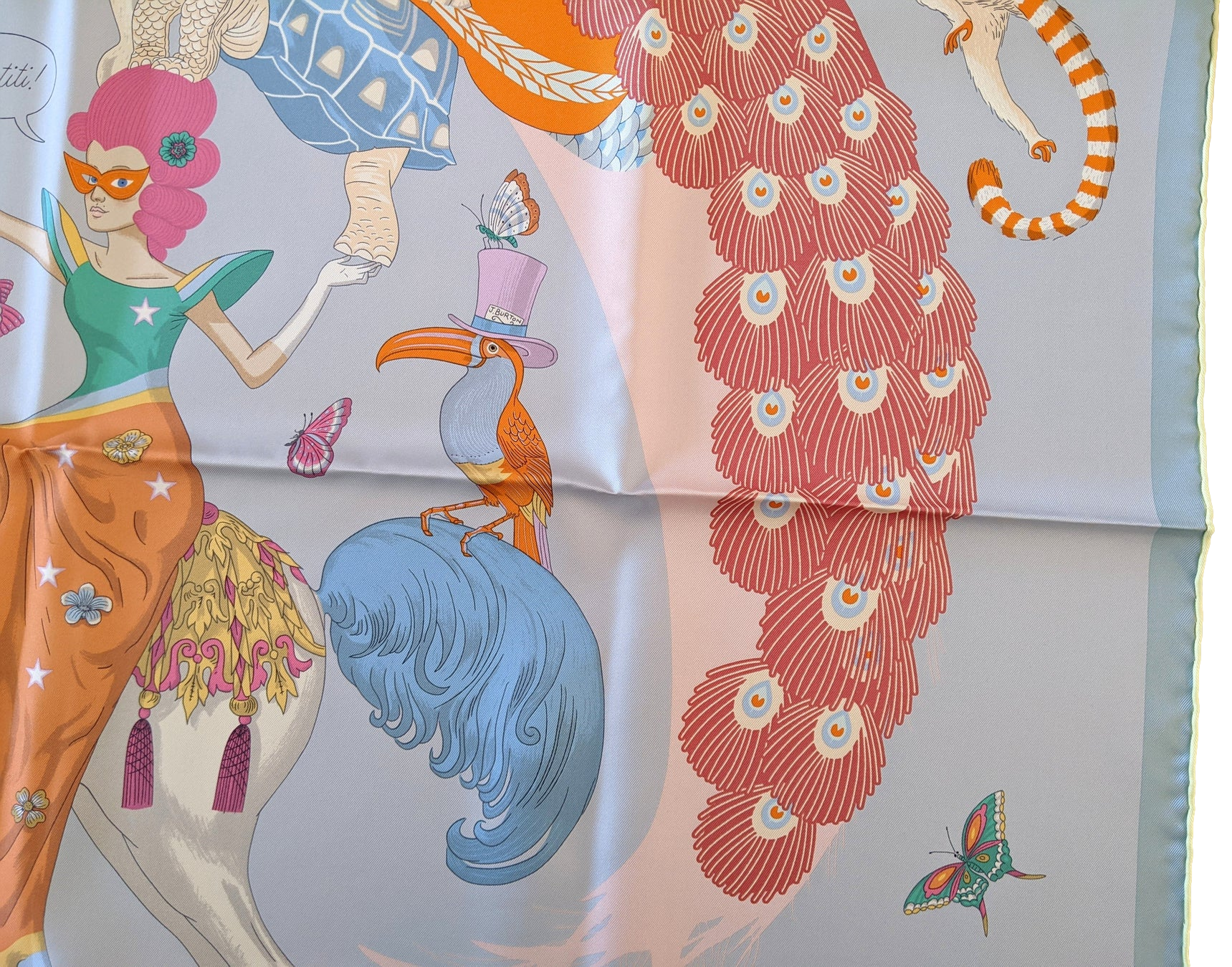 Produits Hermes [C211] Bleu Glacier/Rose "Hermes Story" by Jonathan Burton Twill Silk Carre 90cm