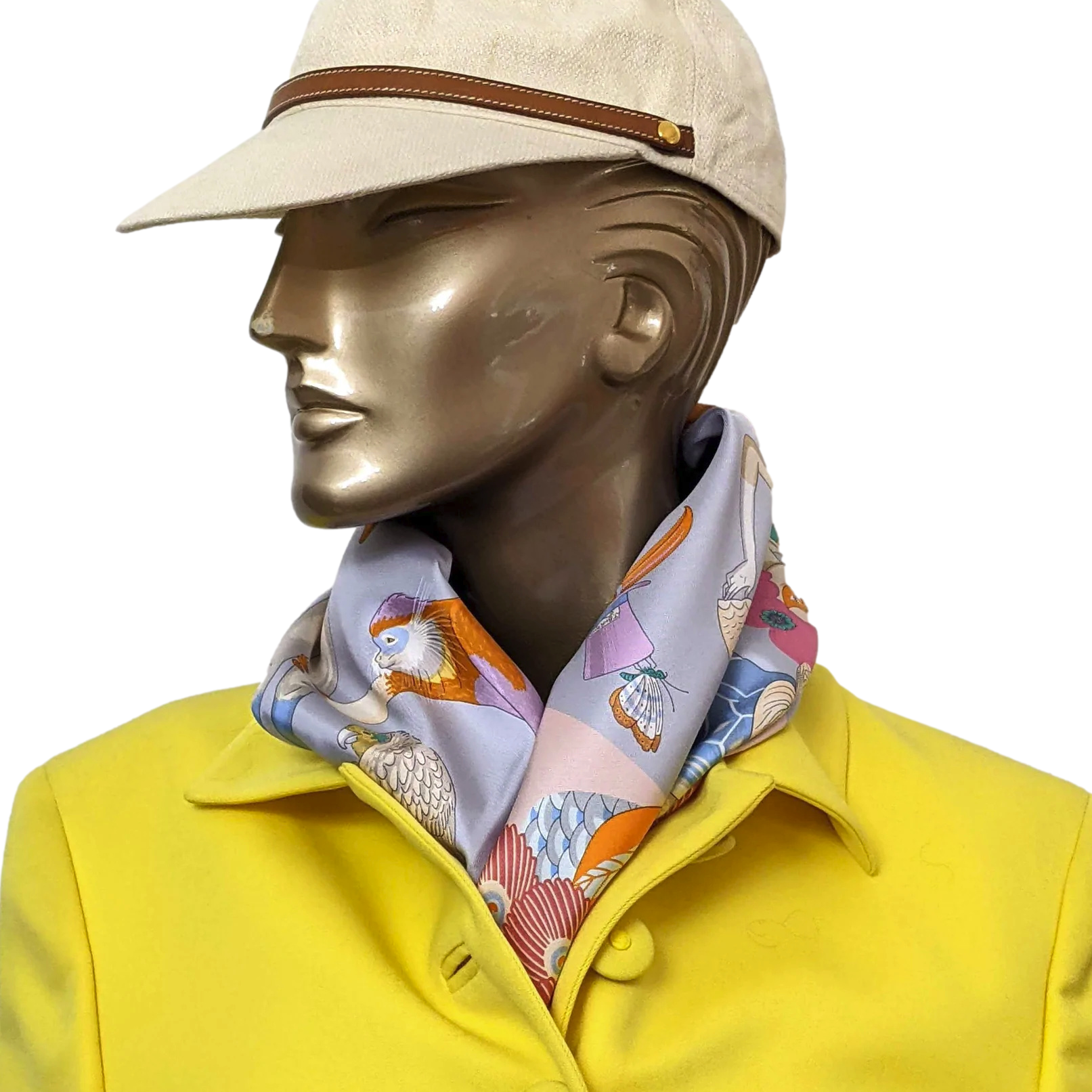 Produits Hermes [C211] Bleu Glacier/Rose "Hermes Story" by Jonathan Burton Twill Silk Carre 90cm