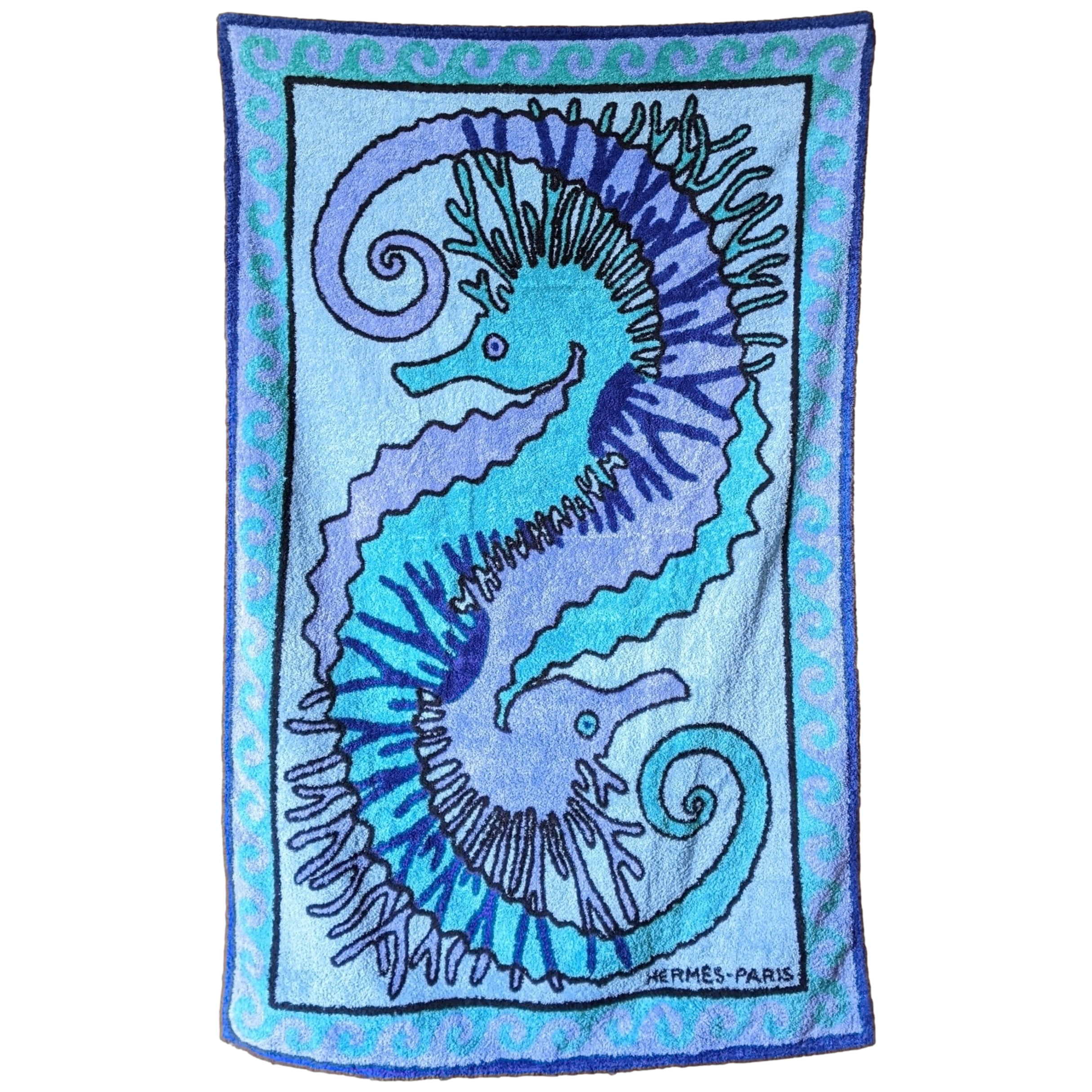 HERMES Vintage HIPPOCAMPE Terry Beach Towel 90 x 150 cm