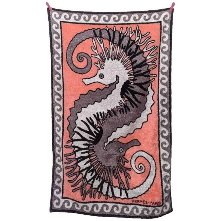 Produits Hermes Vintage "Hippocampes" Tapis de Plage Terry Beach Towel 90 x 150 cm