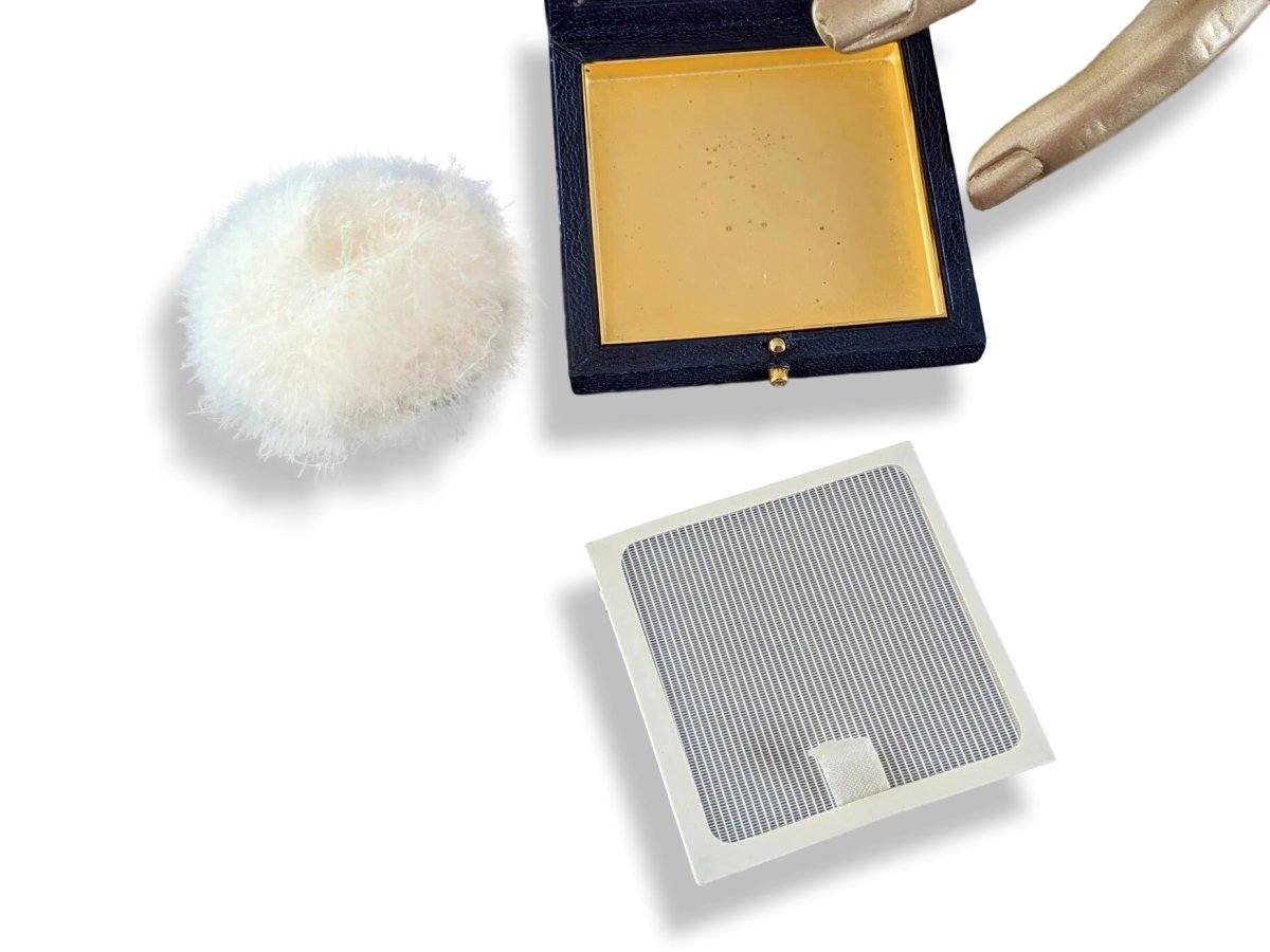 Hermes Home 1987 Special Issue Blue Chevre Mysore & Enamel MIRROR POWDER COMPACT Poudrier; Box! - poupishop