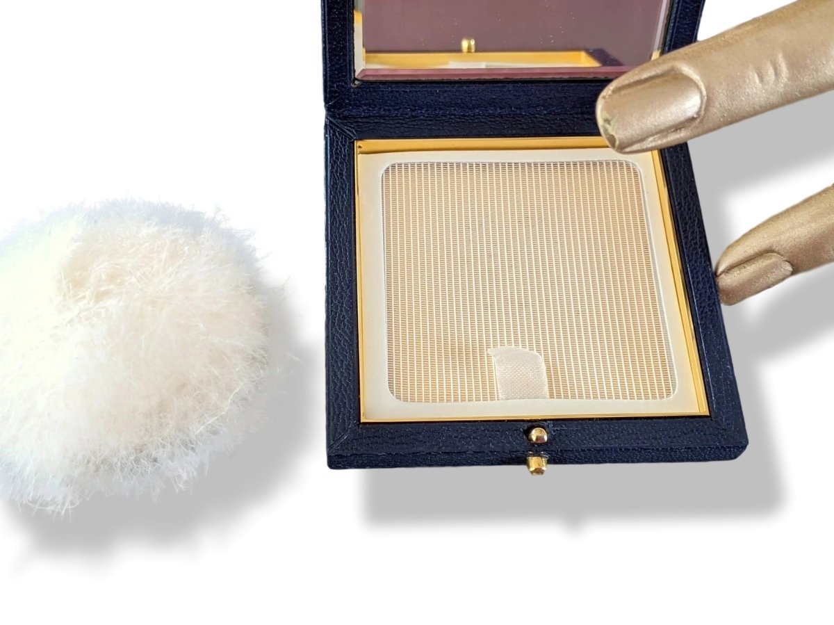 Hermes Home 1987 Special Issue Blue Chevre Mysore & Enamel MIRROR POWDER COMPACT Poudrier; Box! - poupishop