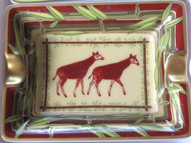 Hermes Home 2000 Set of 4 Limoges Porcelain Africa Ashtrays, NIB! - poupishop