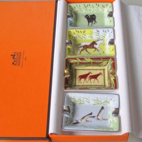 Hermes Home 2000 Set of 4 Limoges Porcelain Africa Ashtrays, NIB! - poupishop