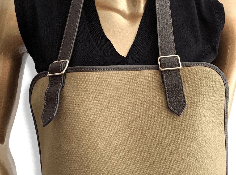 Hermes Home 2002 Kaki Canvas and Dark Brown Taurillon Leather Apron, BNEW! - poupishop
