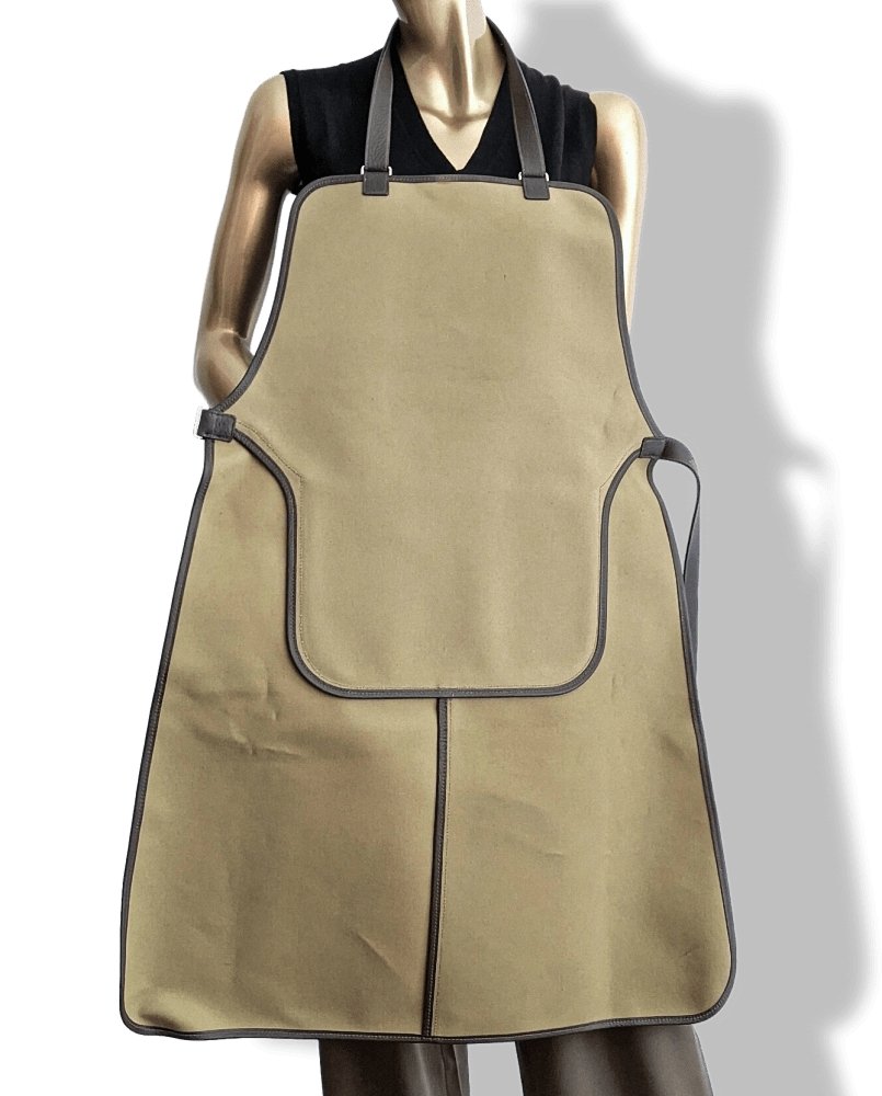 Hermes Home 2002 Kaki Canvas and Dark Brown Taurillon Leather Apron, BNEW! - poupishop