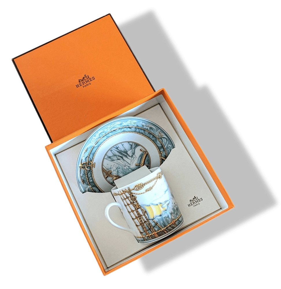 Hermes Home Green White Porcelain of Limoges PATCHWORK Set of 1 Coffee Cup & Saucer, BNWTIB!! - poupishop