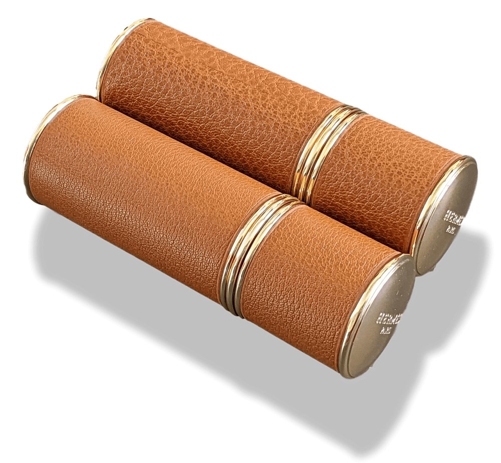 Hermes Home Set of 2 Empty Buffalo Leather Cases LE BOITIER CUIR for Vaporizer 75 ml, BNIB! - poupishop