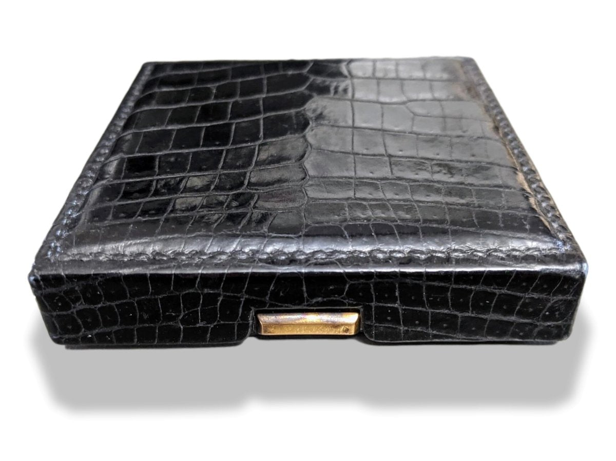 Hermes Home Vintage Black Porosus Crocodile MIRROR POWDER COMPACT Poudrier - poupishop