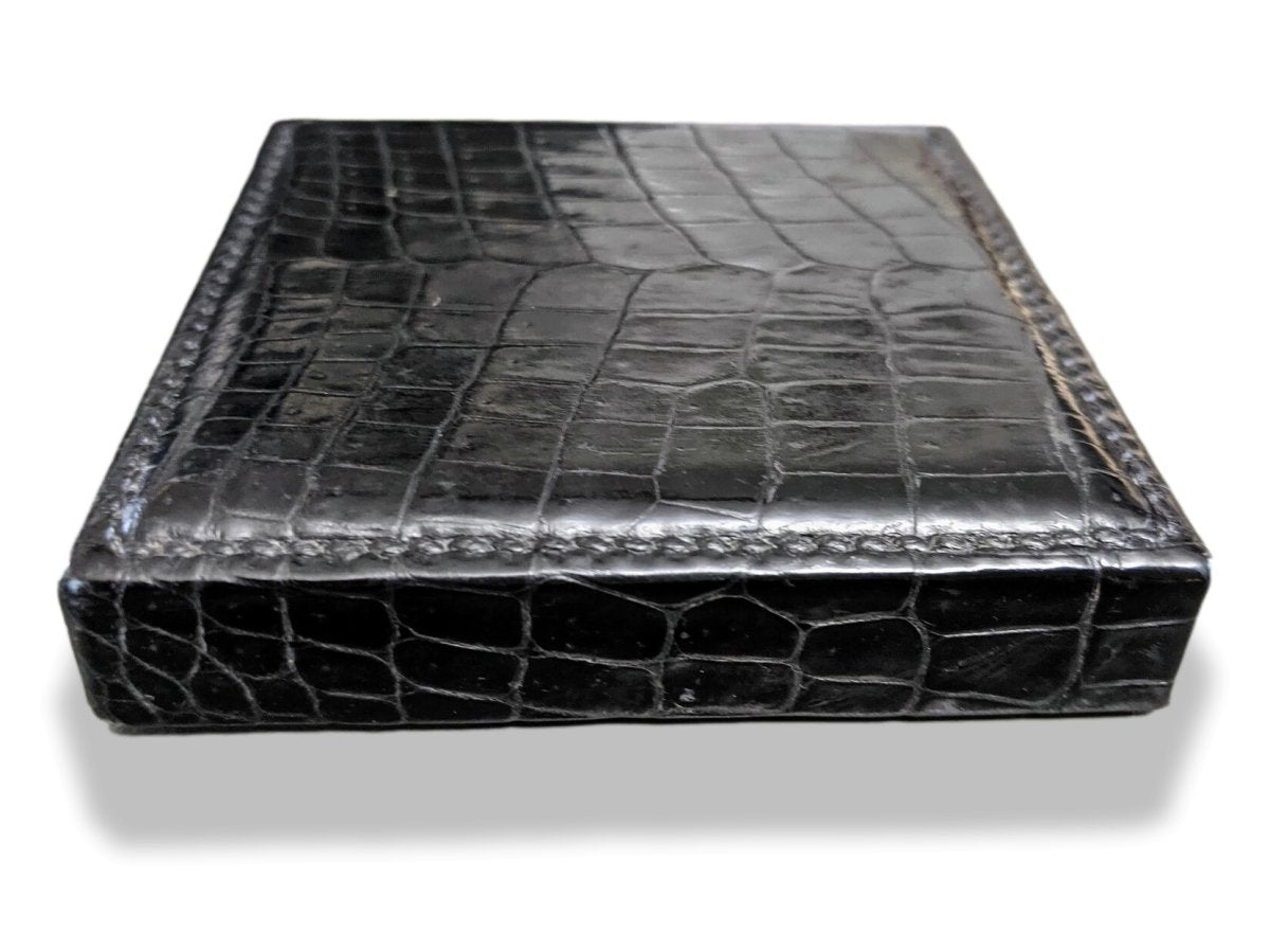 Hermes Home Vintage Black Porosus Crocodile MIRROR POWDER COMPACT Poudrier - poupishop