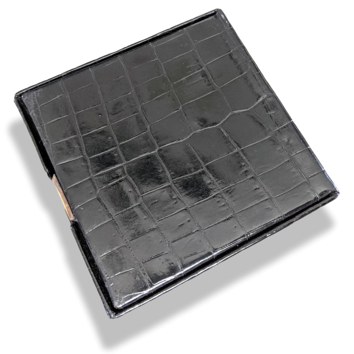 Hermes Home Vintage Black Porosus Crocodile MIRROR POWDER COMPACT Poudrier - poupishop