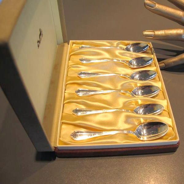 Hermes Home Vintage Silvered Set of 6 Moka Spoons, Box! - poupishop