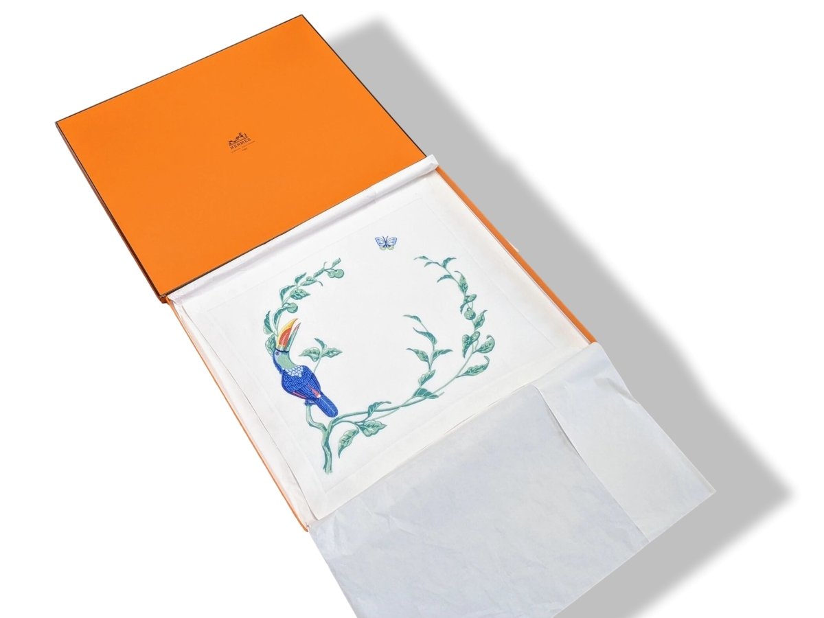 Hermes Home White Embroidered PELICAN Set de Table 1 Pc, Box! - poupishop