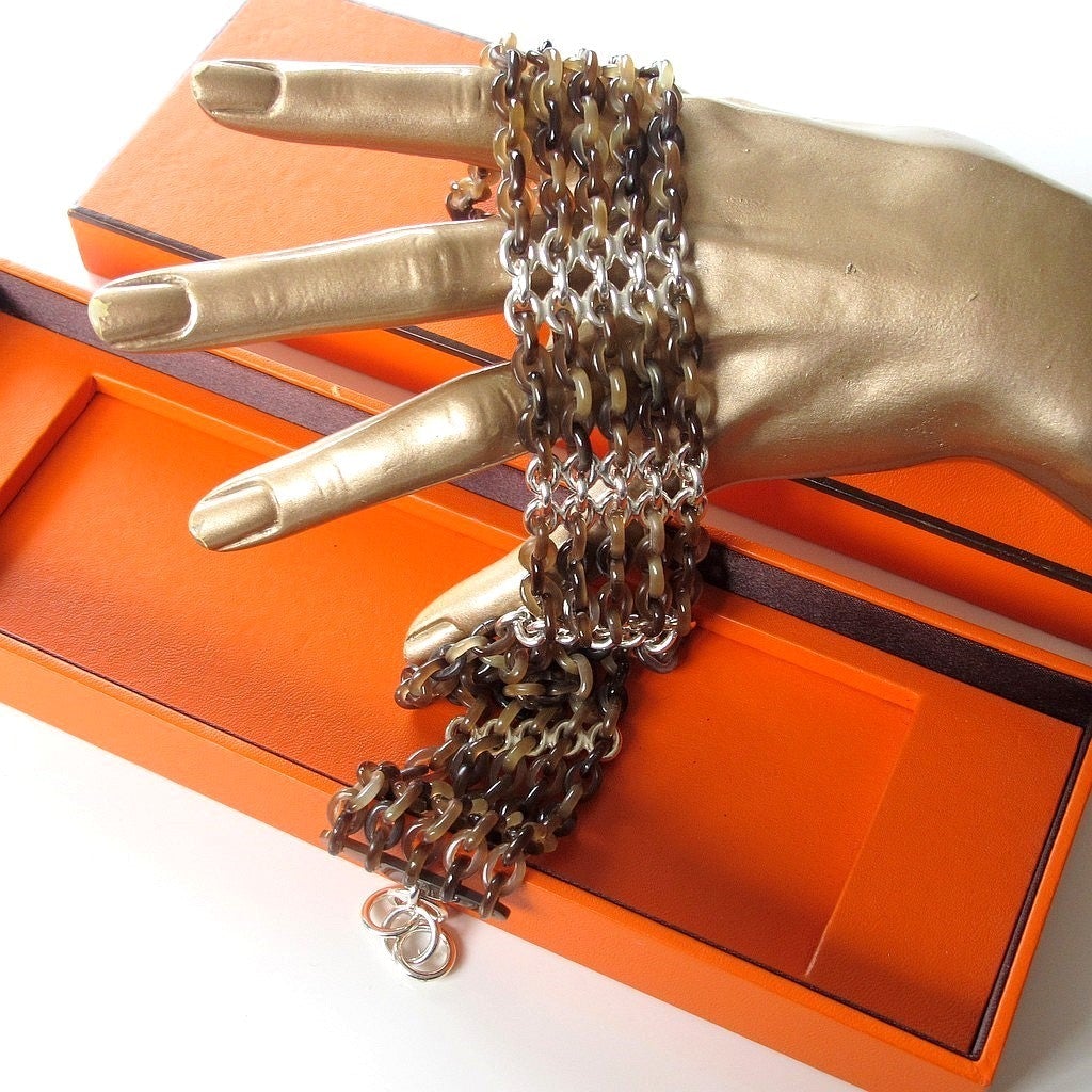 Hermes Horn & Silver Links Ras de Cou Necklace, NIB! - poupishop