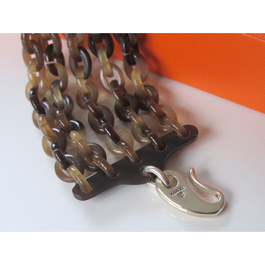 Hermes Horn & Silver Links Ras de Cou Necklace, NIB! - poupishop
